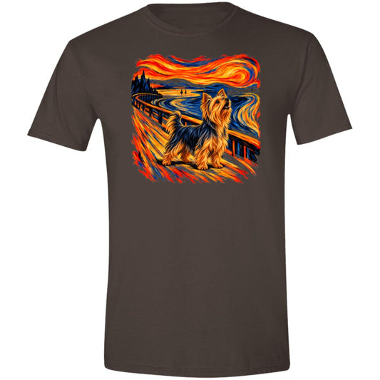 Dark Chocolate Gildan® Softstyle T-shirt with The Howl Yorkie dog design