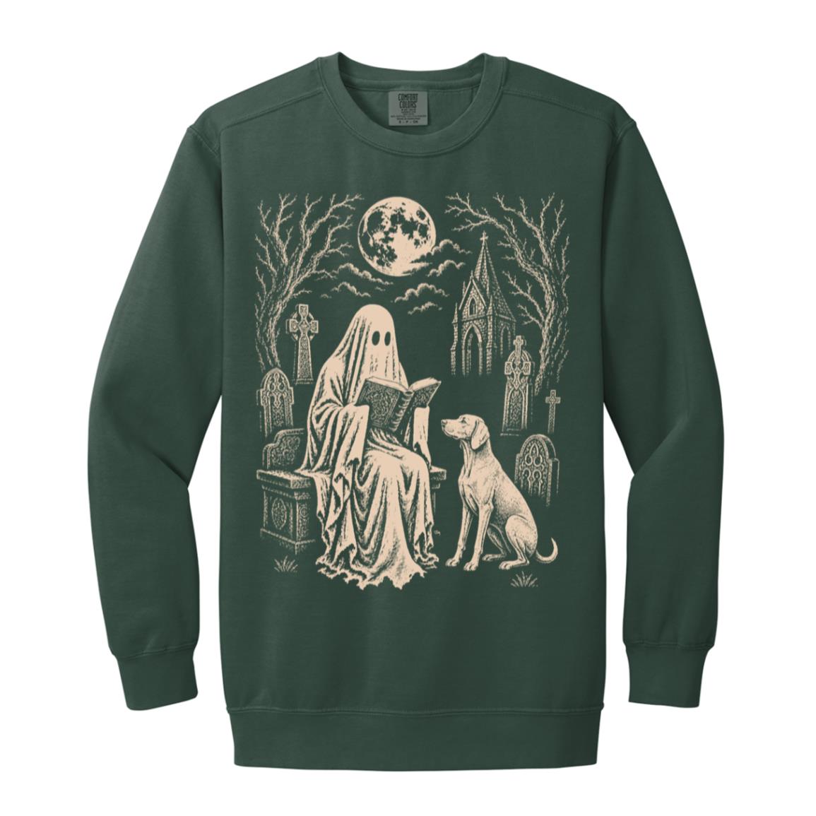 Weimaraner Ghost Reading sweatshirt in Blue Spruce