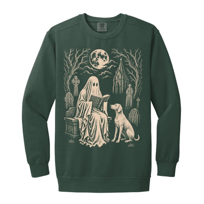 Weimaraner Ghost Reading sweatshirt in Blue Spruce