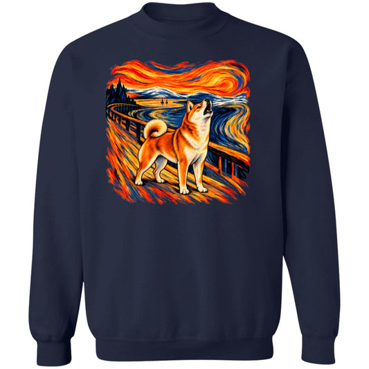Navy Gildan® Heavy Blend sweatshirt with The Howl Shiba Inu dog design