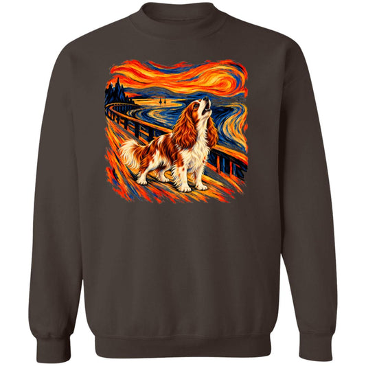 Dark Chocolate Gildan® Heavy Blend sweatshirt with The Howl Cavalier dog design