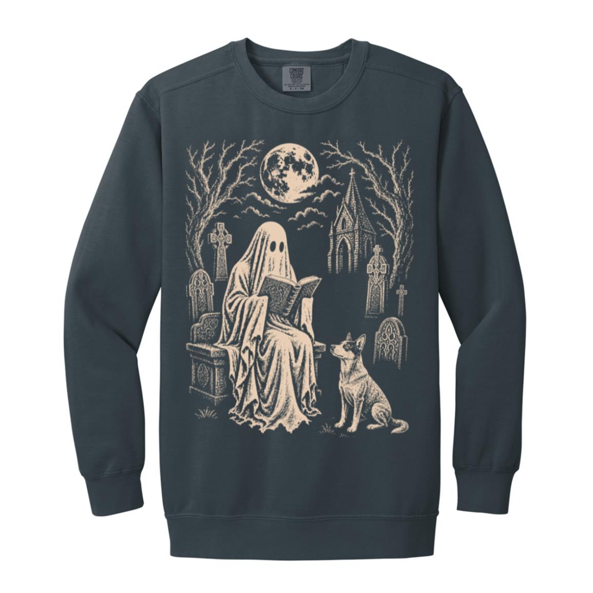 Blue Heeler Ghost Reading sweatshirt in Denim