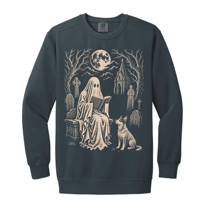 Blue Heeler Ghost Reading sweatshirt in Denim