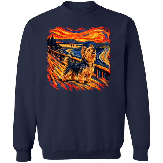 Navy Gildan® Heavy Blend sweatshirt with The Howl Yorkie dog design