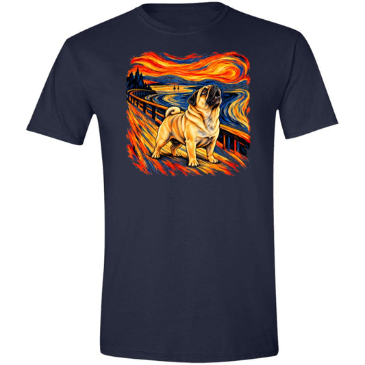 Navy Gildan® Softstyle T-shirt with The Howl Pug dog design