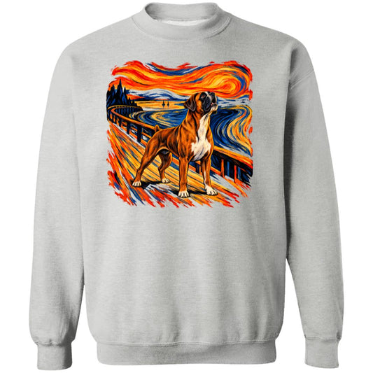 Sport Grey Gildan® Heavy Blend sweatshirt with The Howl Boxer dog design