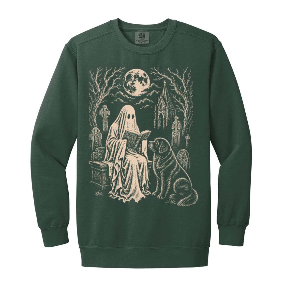 Newfie Ghost Reading sweatshirt in Blue Spruce