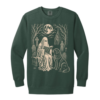 Newfie Ghost Reading sweatshirt in Blue Spruce