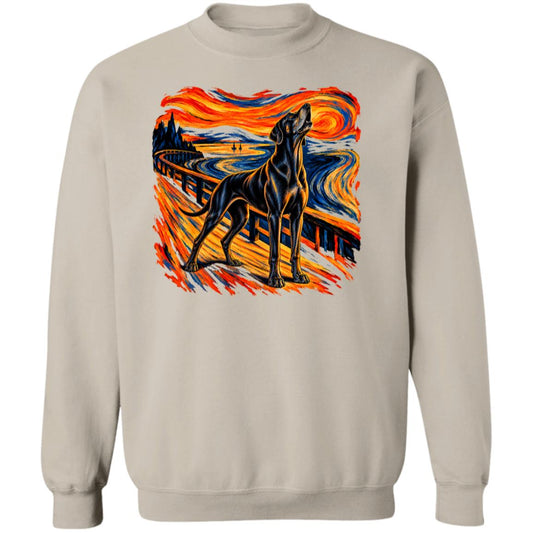 Sand Gildan® Heavy Blend sweatshirt with The Howl Great Dane dog design