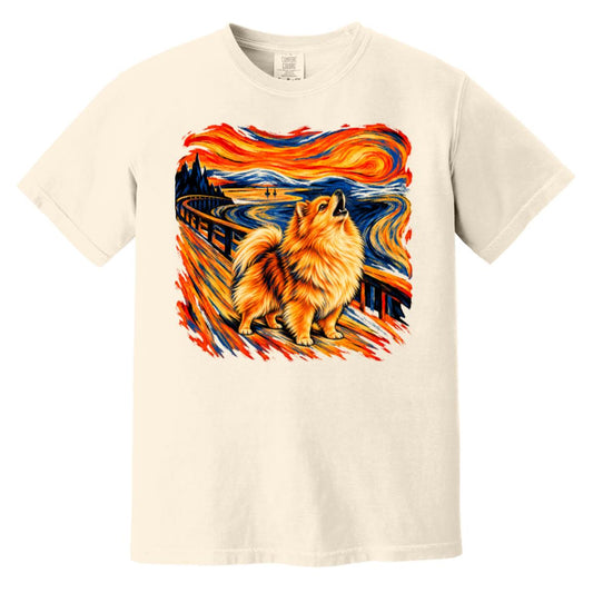 Ivory Comfort Colors® T-shirt with The Howl Pomeranian dog design