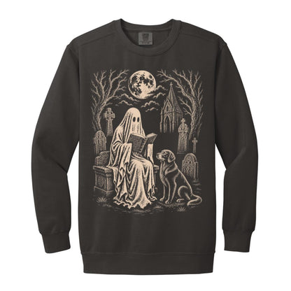 Golden Retriever Ghost Reading sweatshirt in Pepper