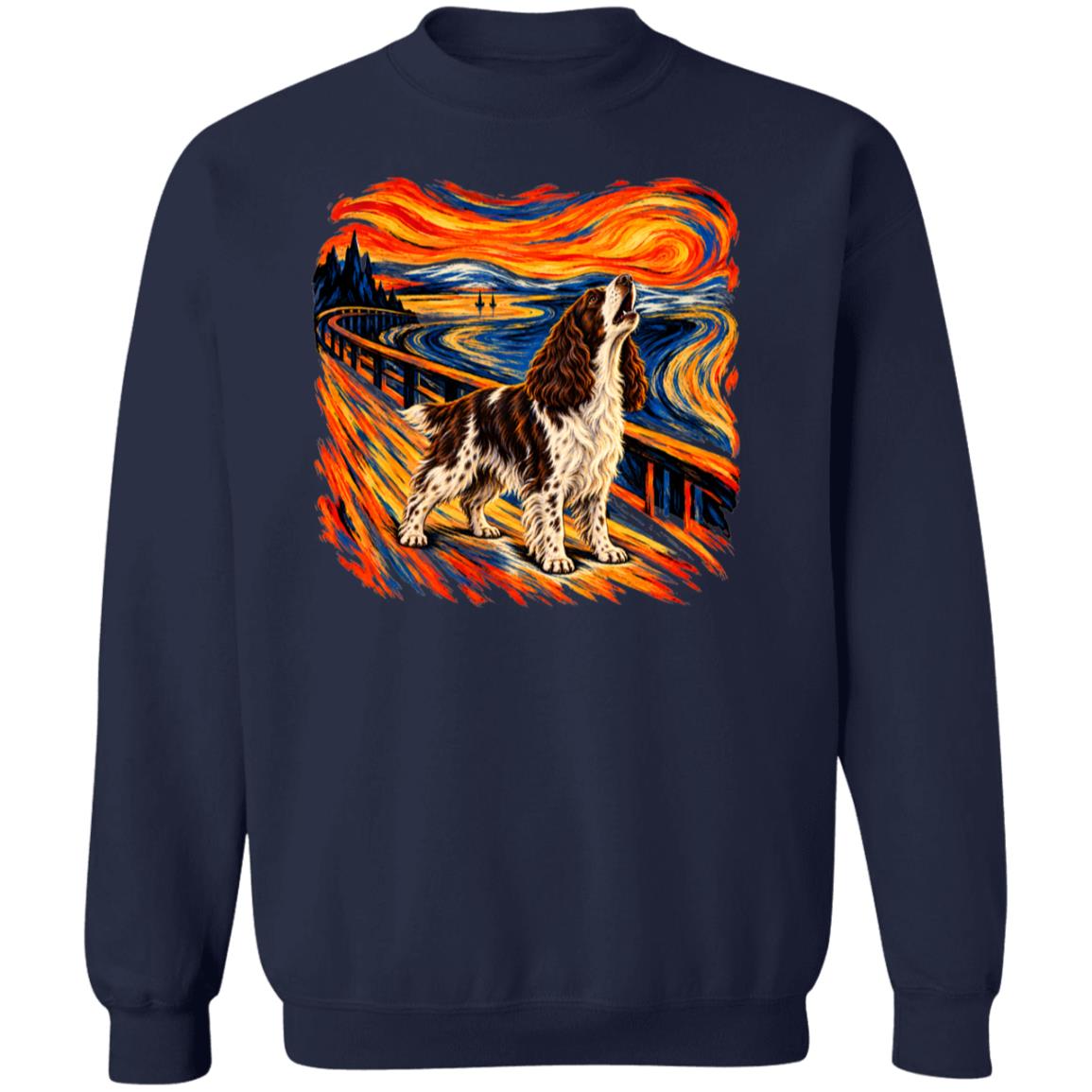 Navy Gildan® Heavy Blend sweatshirt with The Howl Springer Spaniel dog design