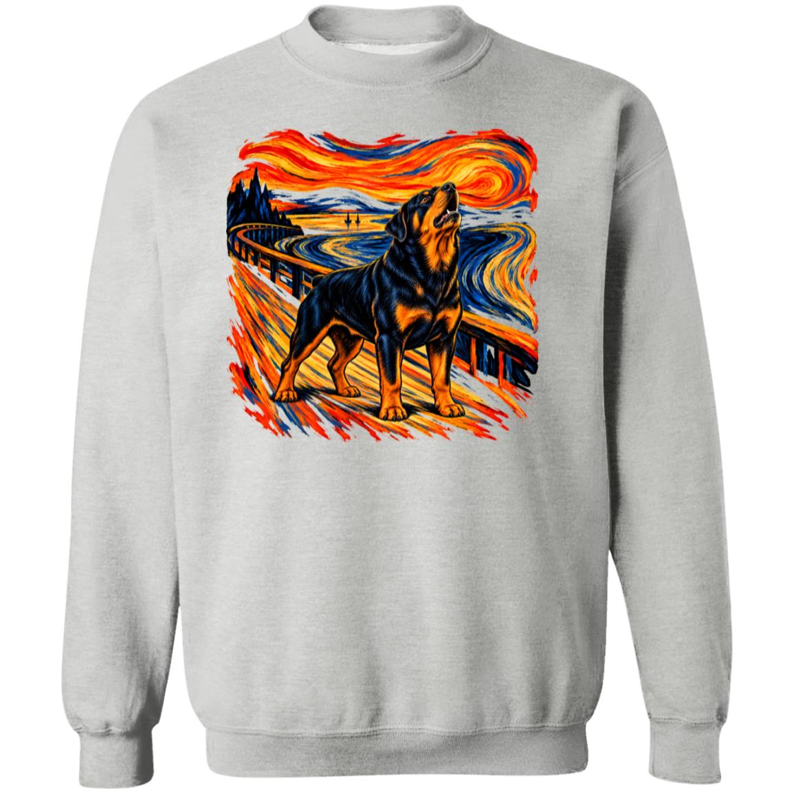 Sport Grey Gildan® Heavy Blend sweatshirt with The Howl Rottweiler dog design