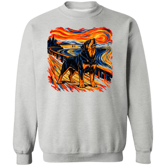 Sport Grey Gildan® Heavy Blend sweatshirt with The Howl Rottweiler dog design