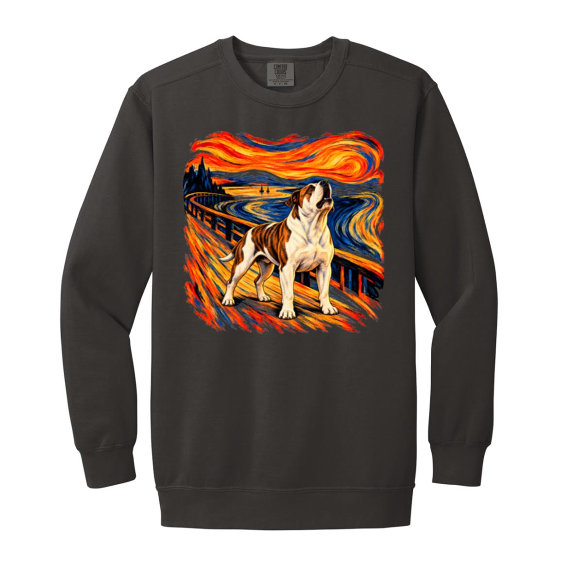 Pepper Comfort Colors® sweatshirt with The Howl American Bulldog dog design