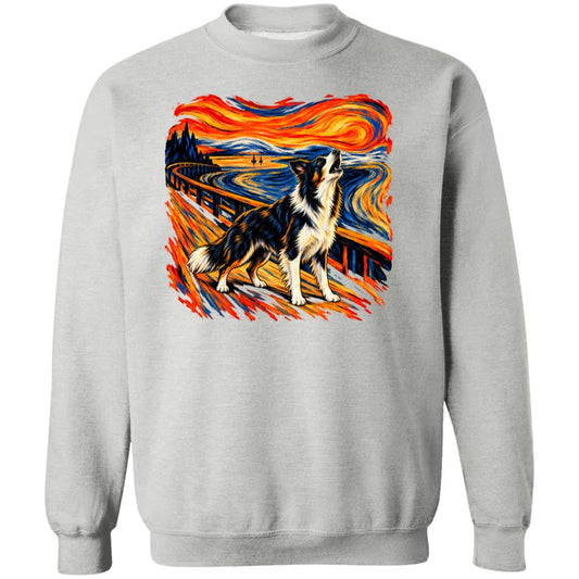 Sport Grey Gildan® Heavy Blend sweatshirt with The Howl Border Collie dog design