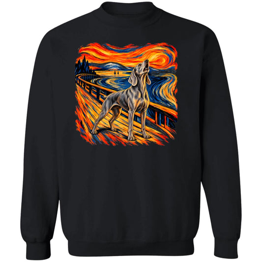 Black Gildan® Heavy Blend sweatshirt with The Howl Weimaraner dog design