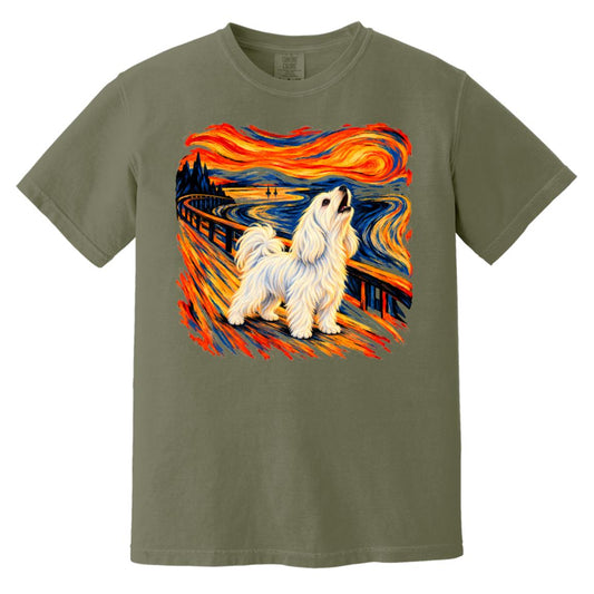 Moss Comfort Colors® T-shirt with The Howl Maltese dog design