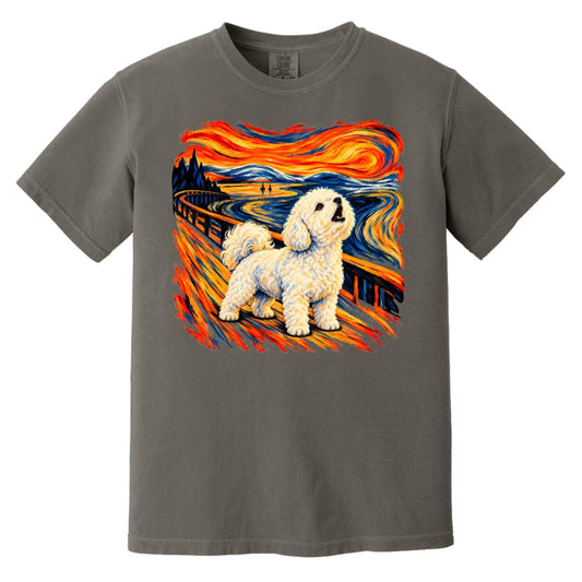 Pepper Comfort Colors® T-shirt with The Howl Bichon Frise dog design