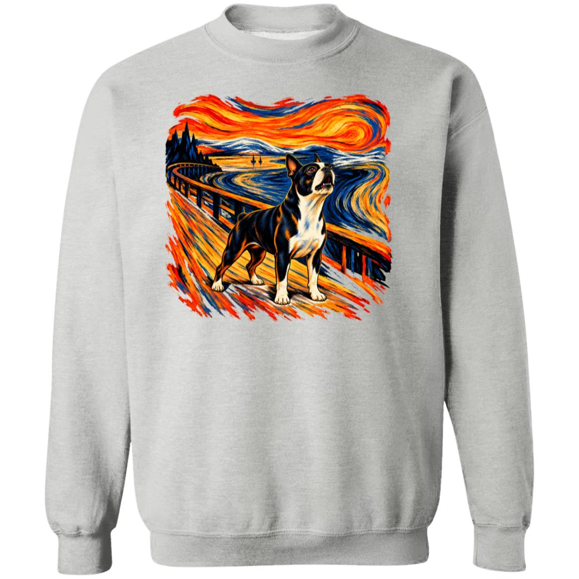 Sport Grey Gildan® Heavy Blend sweatshirt with The Howl Boston Terrier dog design