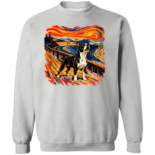 Sport Grey Gildan® Heavy Blend sweatshirt with The Howl Boston Terrier dog design