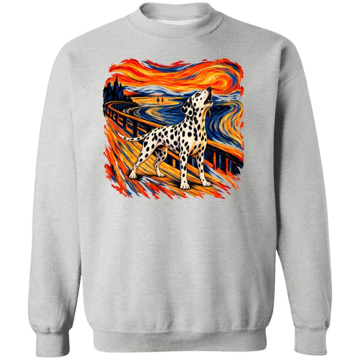Sport Grey Gildan® Heavy Blend sweatshirt with The Howl Dalmatian dog design