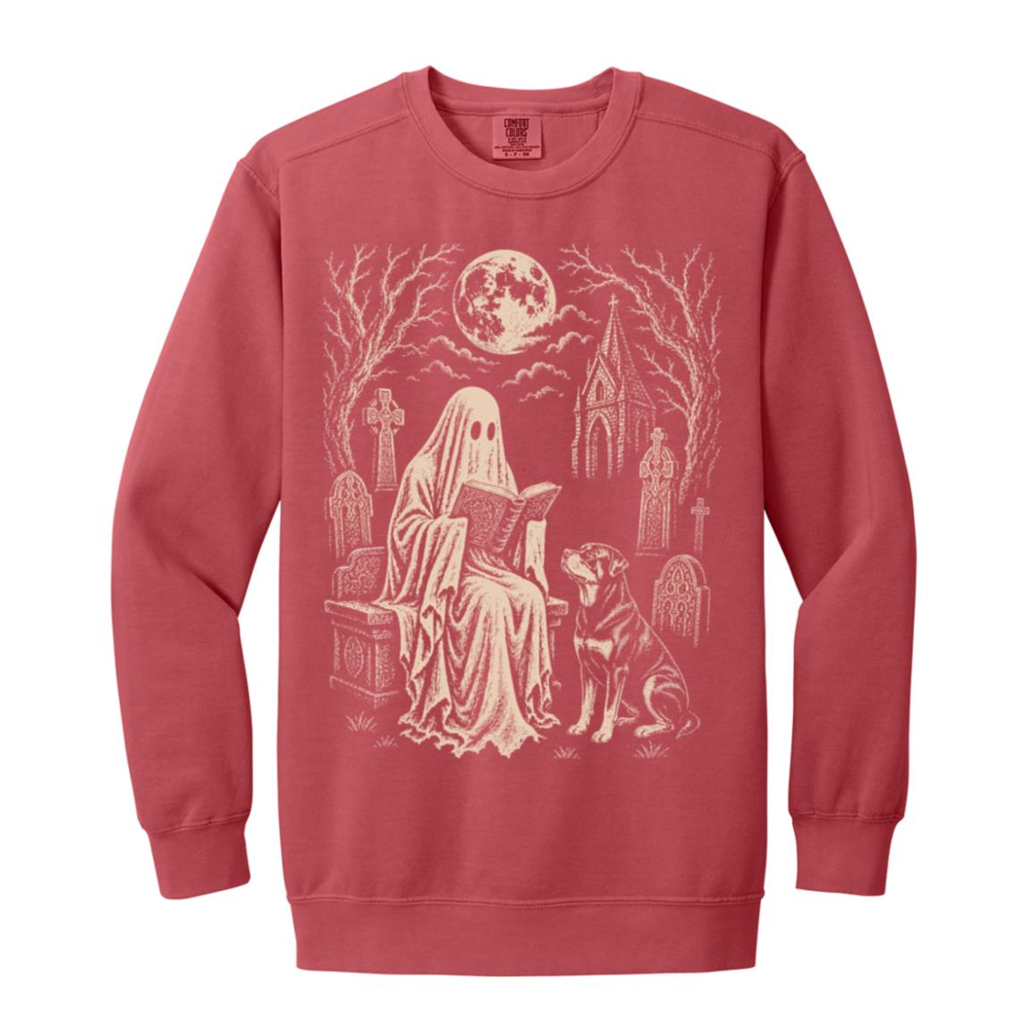 Rottweiler Ghost Reading sweatshirt in Crimson
