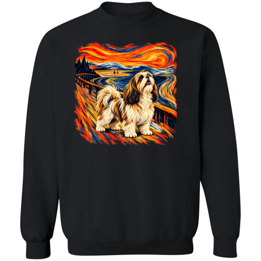 Black Gildan® Heavy Blend sweatshirt with The Howl Shih Tzu dog design