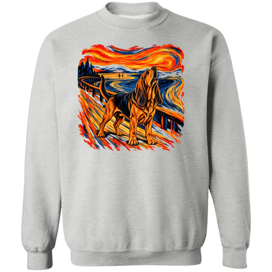 Sport Grey Gildan® Heavy Blend sweatshirt with The Howl Bloodhound dog design