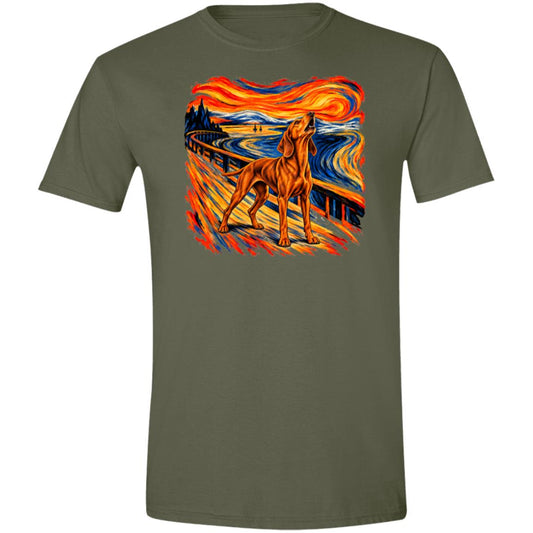 Military Green Gildan® Softstyle T-shirt with The Howl Vizsla dog design