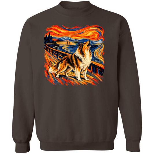Dark Chocolate Gildan® Heavy Blend sweatshirt with The Howl Collie dog design
