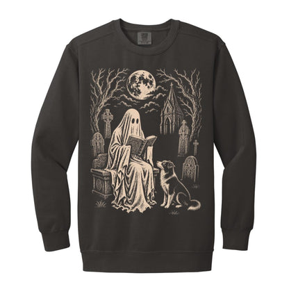 Border Collie Ghost Reading sweatshirt in Pepper
