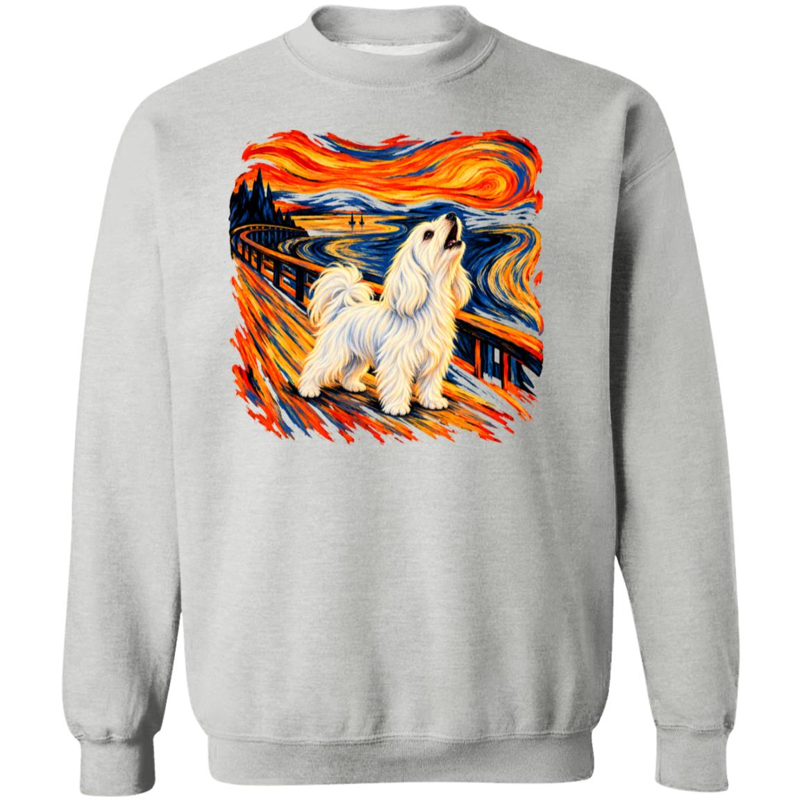 Sport Grey Gildan® Heavy Blend sweatshirt with The Howl Maltese dog design
