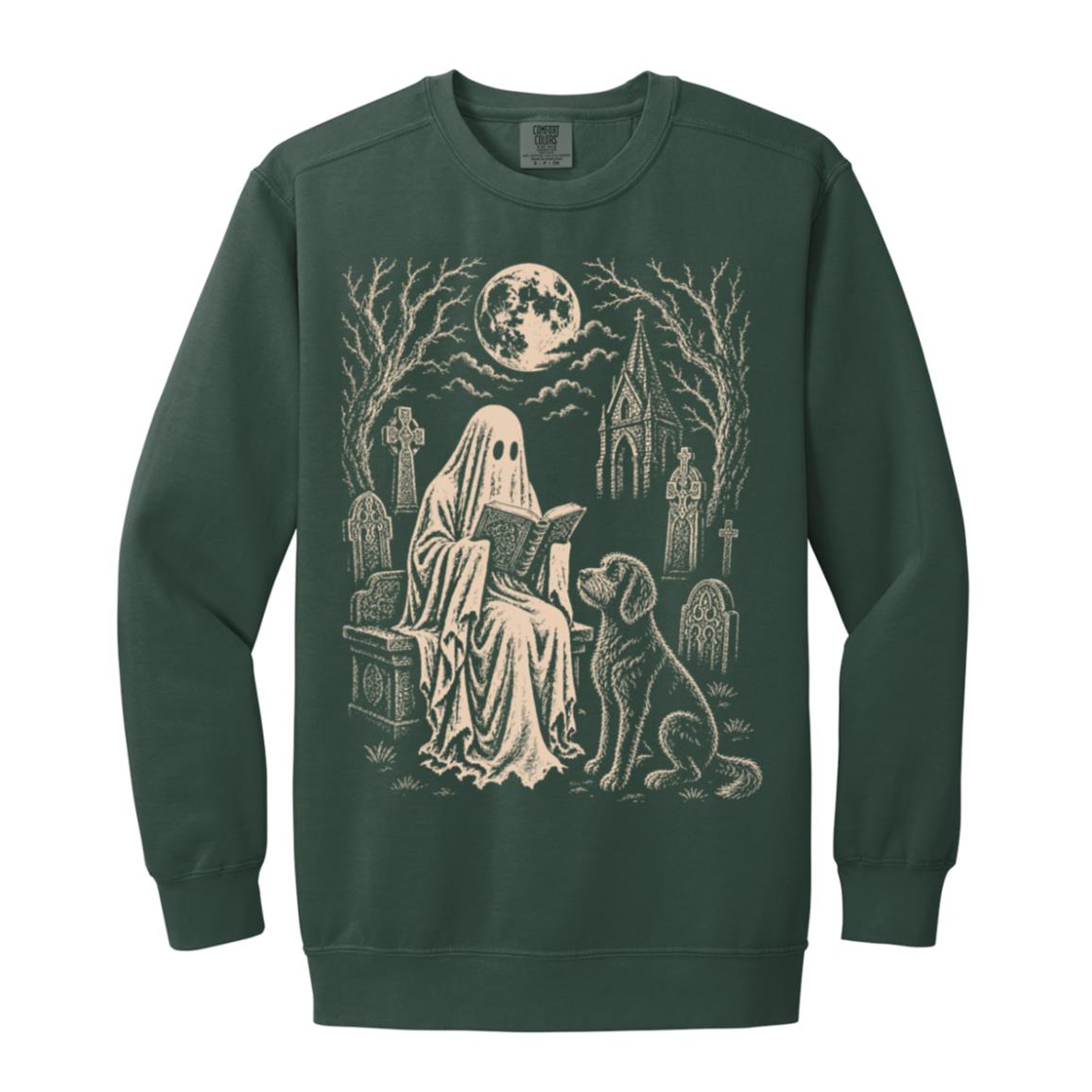 Labradoodle Ghost Reading sweatshirt in Blue Spruce