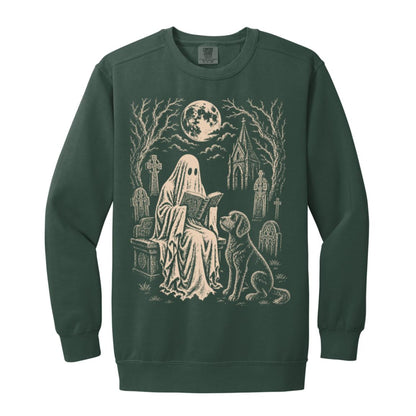 Labradoodle Ghost Reading sweatshirt in Blue Spruce