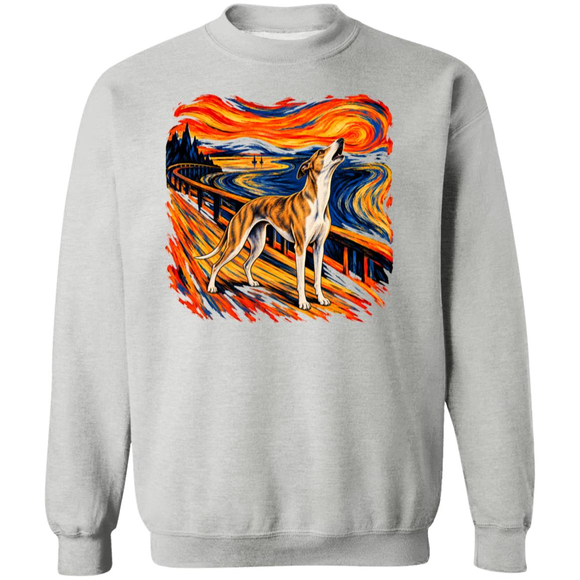 Sport Grey Gildan® Heavy Blend sweatshirt with The Howl Whippet dog design
