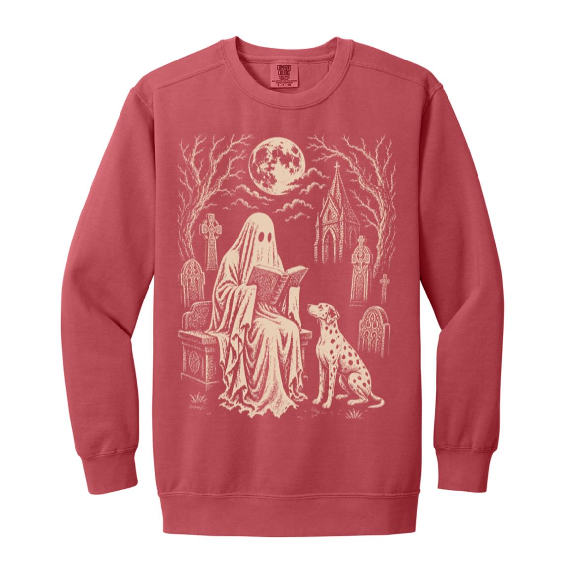 Dalmatian Ghost Reading sweatshirt in Crimson