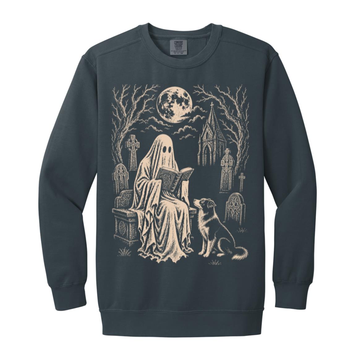 Border Collie Ghost Reading sweatshirt in Denim