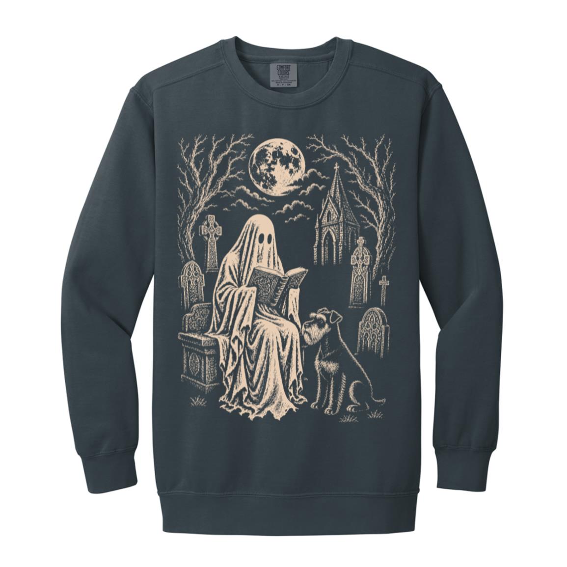 Schnauzer Ghost Reading sweatshirt in Denim