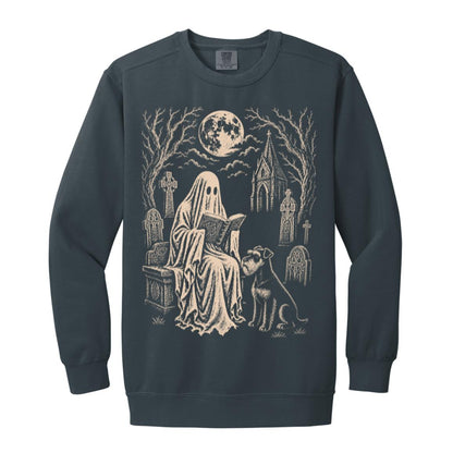 Schnauzer Ghost Reading sweatshirt in Denim