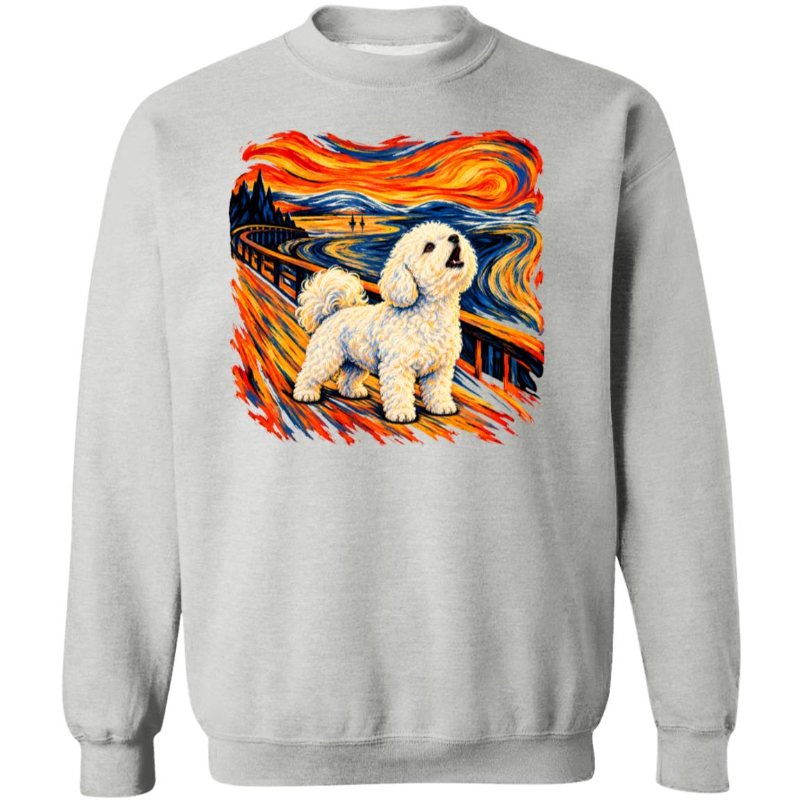 Sport Grey Gildan® Heavy Blend sweatshirt with The Howl Bichon Frise dog design