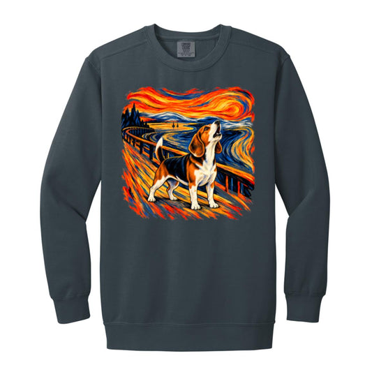 Denim Comfort Colors® sweatshirt with The Howl Beagle dog design