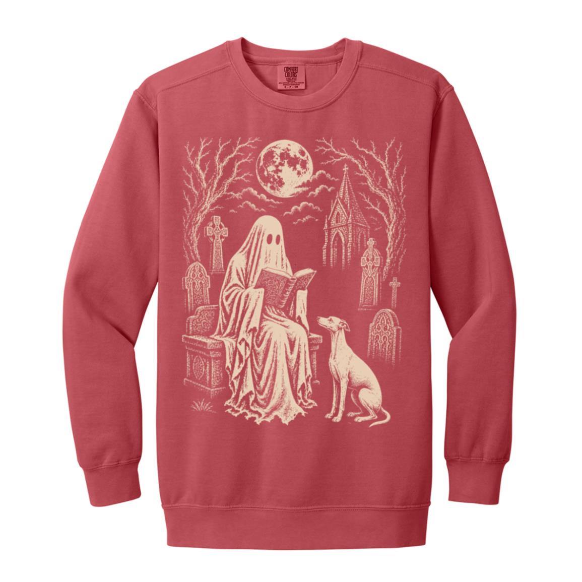Whippet Ghost Reading sweatshirt in Crimson