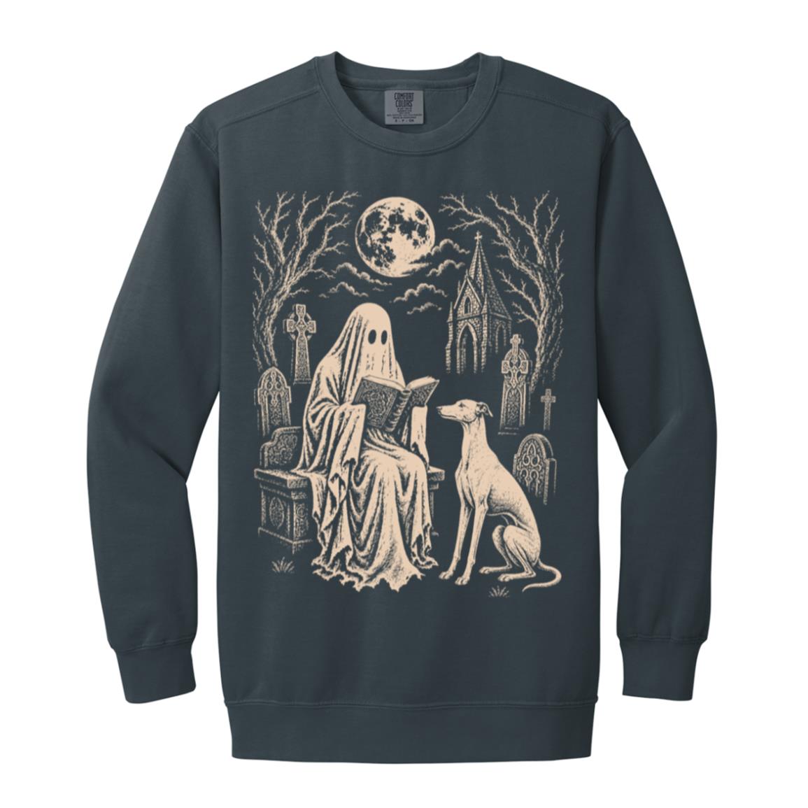 Greyhound Ghost Reading sweatshirt in Denim