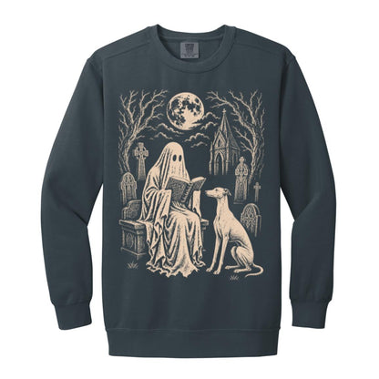 Greyhound Ghost Reading sweatshirt in Denim