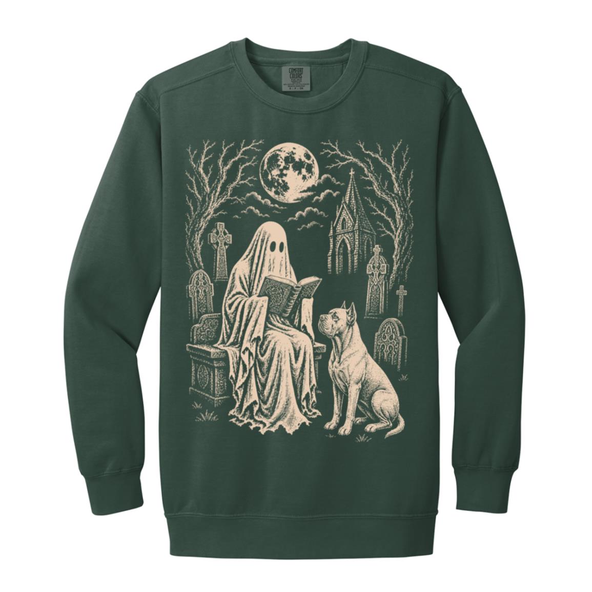 Cane Corso Ghost Reading sweatshirt in Blue Spruce