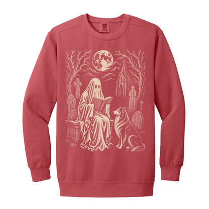 Collie Ghost Reading sweatshirt in Crimson