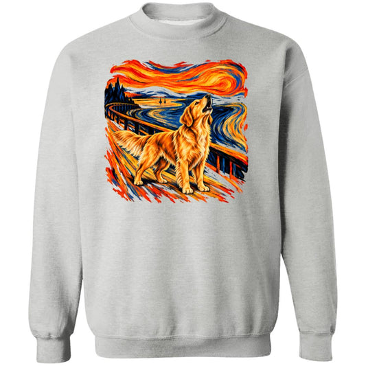 Sport Grey Gildan® Heavy Blend sweatshirt with The Howl Golden Retriever dog design