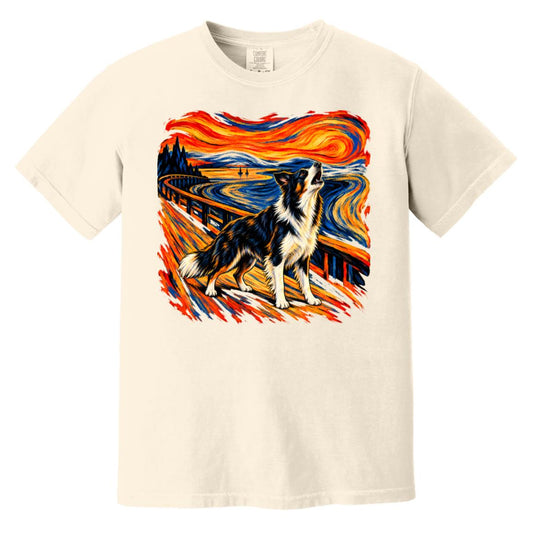 Ivory Comfort Colors® T-shirt with The Howl Border Collie dog design