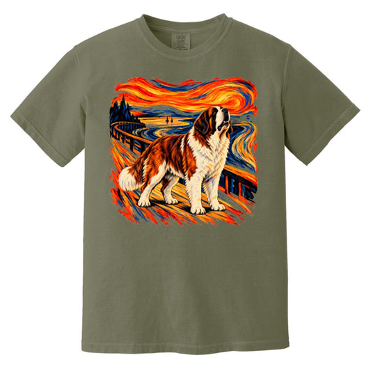 Moss Comfort Colors® T-shirt with The Howl St Bernard dog design